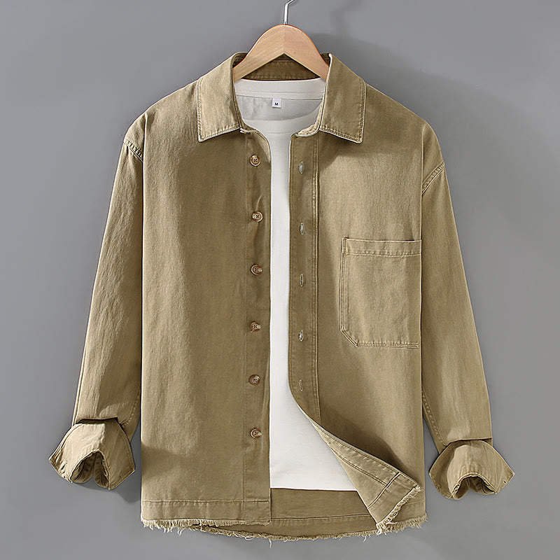 Buddha Stonesメンズ 純色 タッセル裾デザイン コットン 長袖シャツ ポケット付き - カーキ - US/UK/AU46、 EU56 (3XL) - image 2