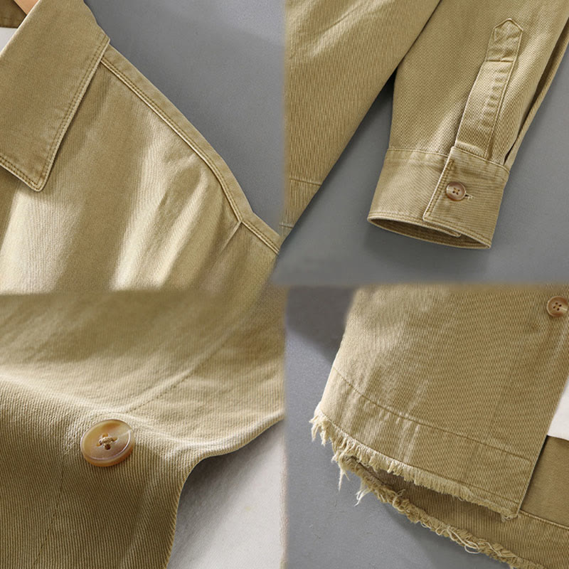 Buddha Stonesメンズ 純色 タッセル裾デザイン コットン 長袖シャツ ポケット付き - image 7