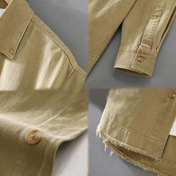 Buddha Stonesメンズ 純色 タッセル裾デザイン コットン 長袖シャツ ポケット付き - image 7