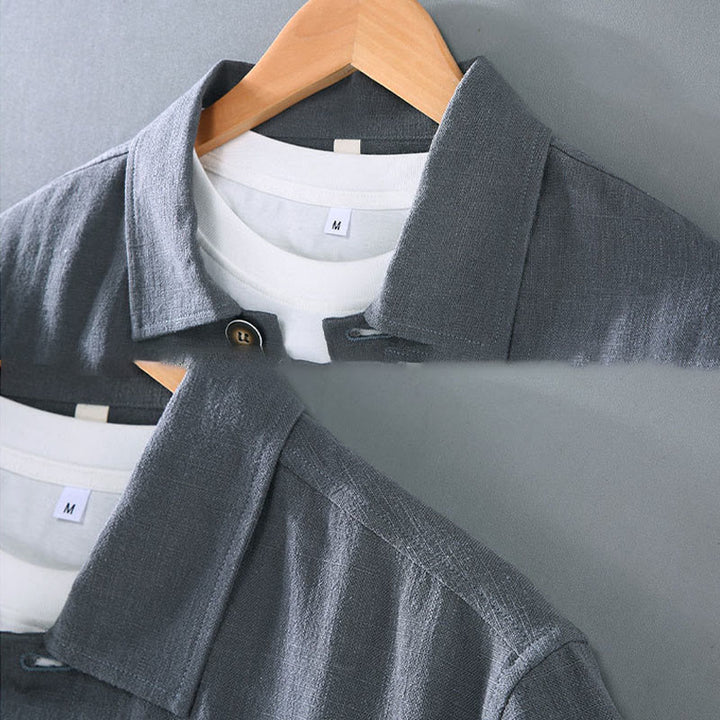 Buddha Stones通勤用 無地 長袖 ボタンラペルデザイン メンズ ラミー リネン ジャケット ポケット付き - image 8