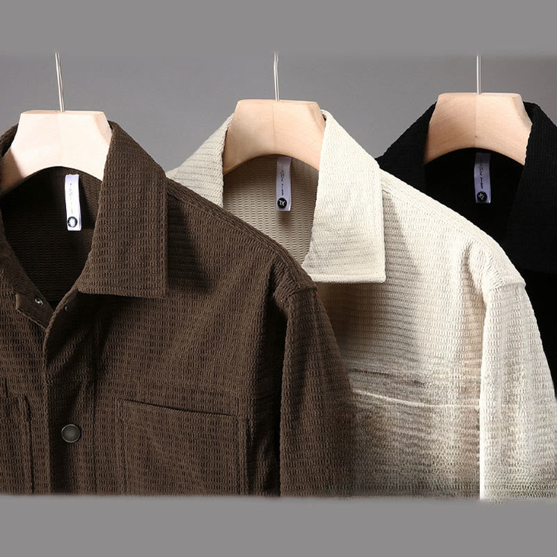 Buddha Stones通勤用ラペルデザインボタン付きメンズ長袖ジャケット（ポケット付き） - image 10