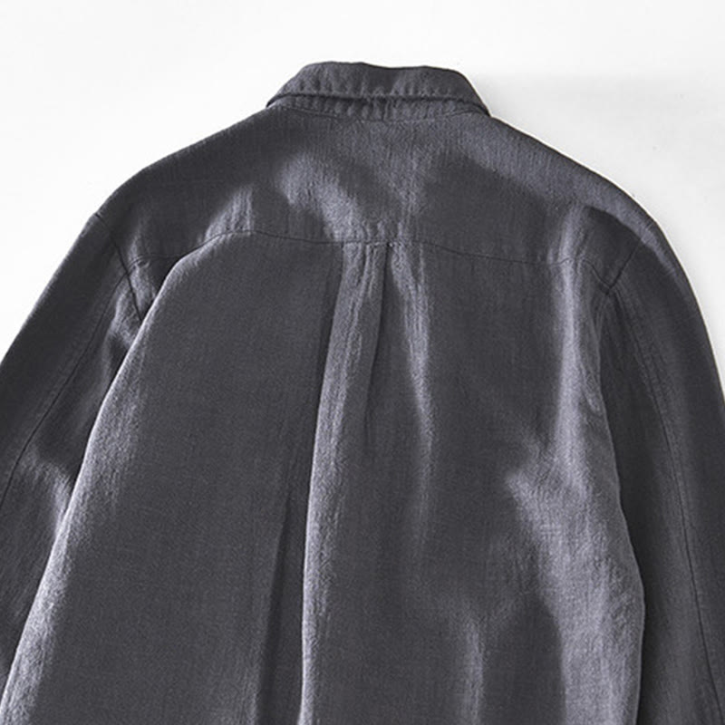 Buddha Stones通勤用 無地 シンプル ボタンデザイン メンズ 長袖 ラミー リネン ジャケット ポケット付き - image 13