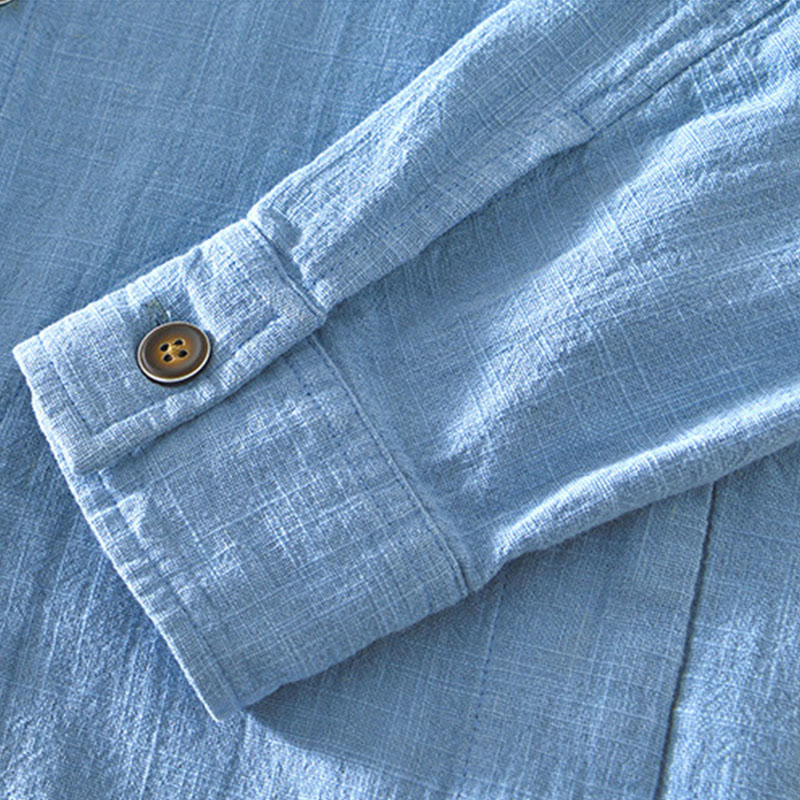 Buddha Stones通勤用 無地 シンプル ボタンデザイン メンズ 長袖 ラミー リネン ジャケット ポケット付き - image 23