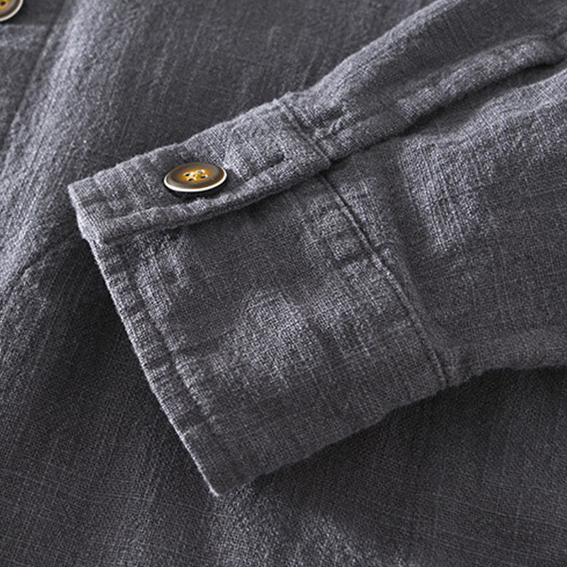 Buddha Stones通勤用 無地 シンプル ボタンデザイン メンズ 長袖 ラミー リネン ジャケット ポケット付き - image 18