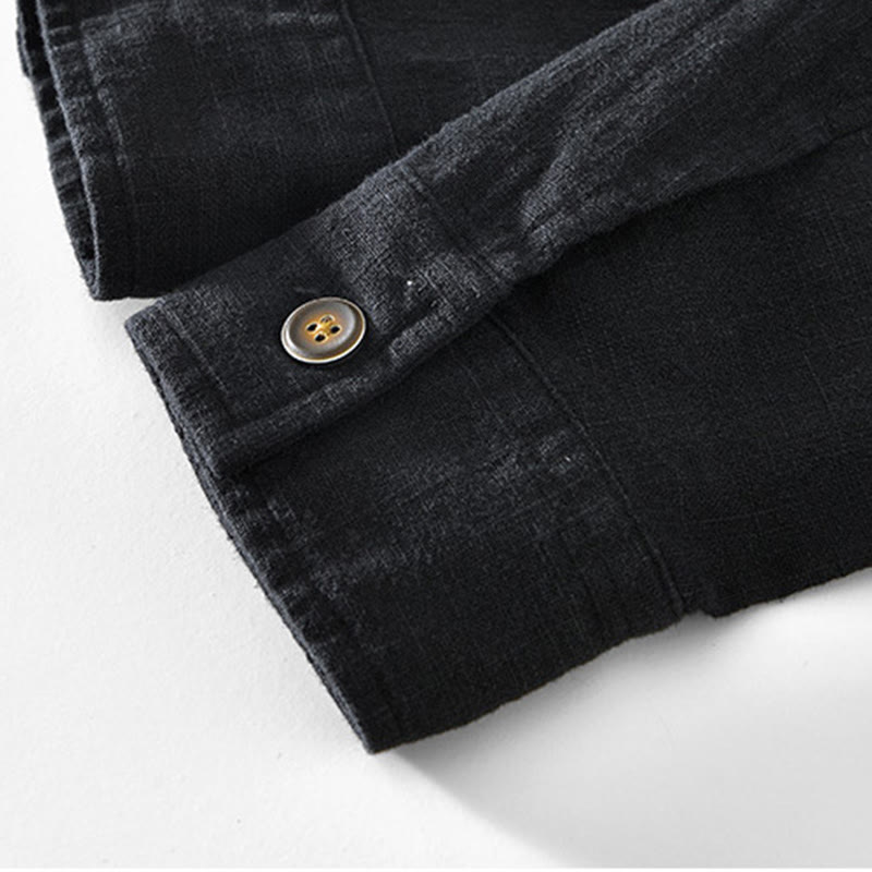 Buddha Stones通勤用 無地 シンプル ボタンデザイン メンズ 長袖 ラミー リネン ジャケット ポケット付き - image 7