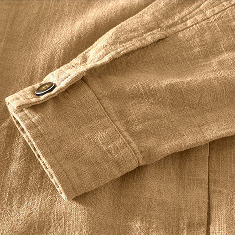 Buddha Stones通勤用 無地 シンプル ボタンデザイン メンズ 長袖 ラミー リネン ジャケット ポケット付き - image 3