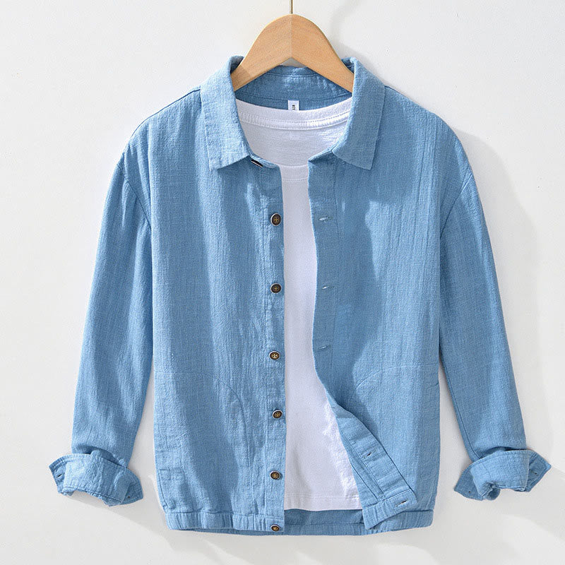 Buddha Stones通勤用 無地 シンプル ボタンデザイン メンズ 長袖 ラミー リネン ジャケット ポケット付き - ライトスカイブルー - US/UK/AU42、 EU52 (3XL) - image 20