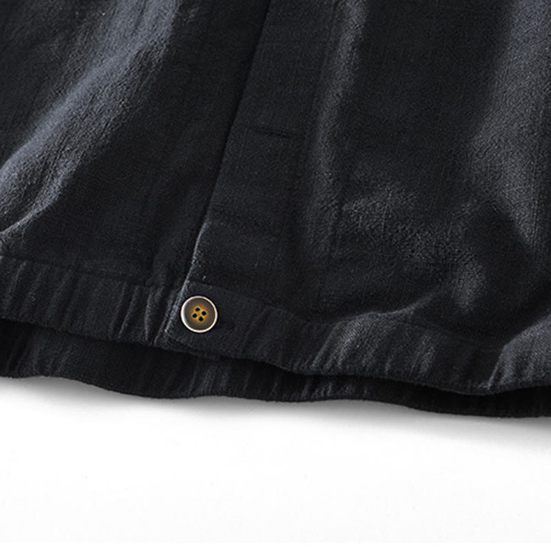 Buddha Stones通勤用 無地 シンプル ボタンデザイン メンズ 長袖 ラミー リネン ジャケット ポケット付き - image 9