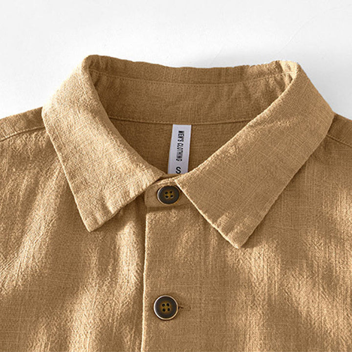 Buddha Stones通勤用 無地 シンプル ボタンデザイン メンズ 長袖 ラミー リネン ジャケット ポケット付き - image 1