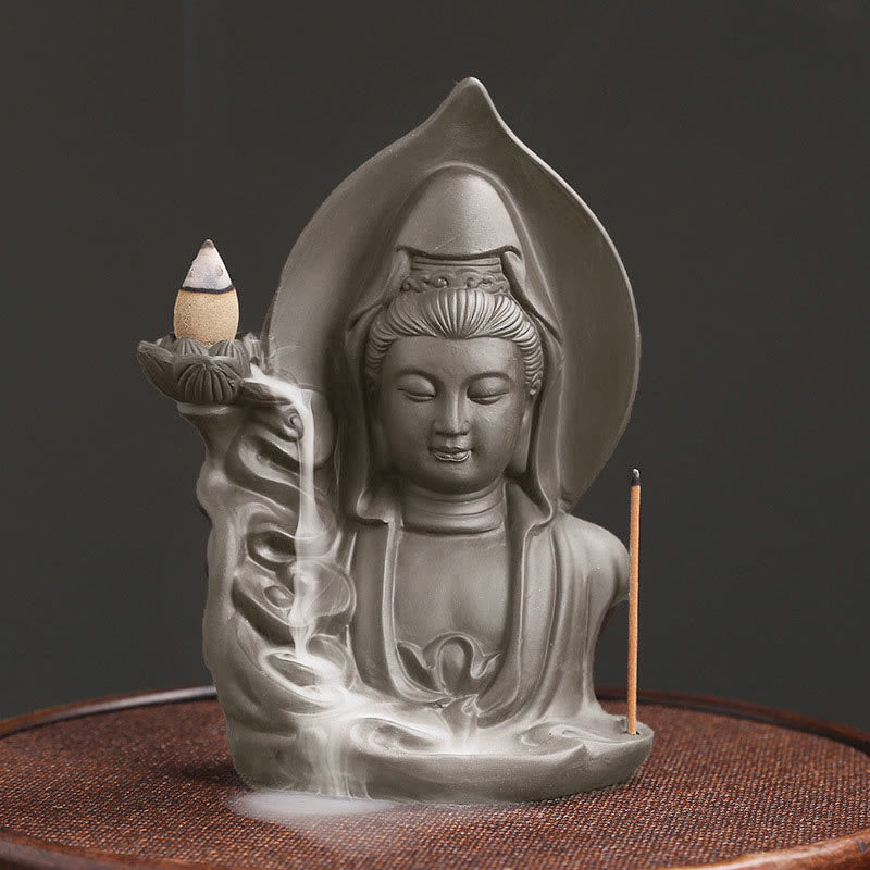 Buddha Stonesチベット観音菩薩 蓮華 癒し 逆流煙噴水 香炉 - 観音菩薩 - image 1