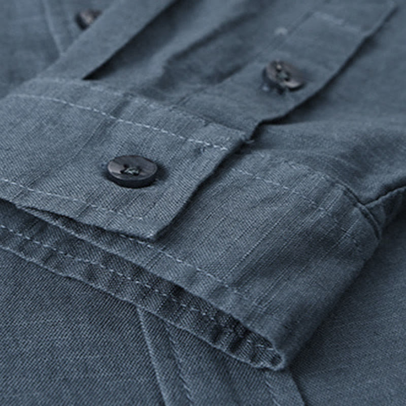 Buddha Stones メンズ 長袖 コットンリネン 無地 スタンドカラー ポケット付き カジュアルシャツ - image 27