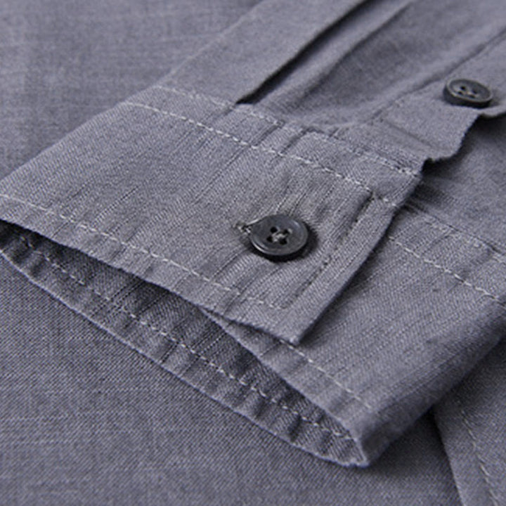 Buddha Stones メンズ 長袖 コットンリネン 無地 スタンドカラー ポケット付き カジュアルシャツ - image 36