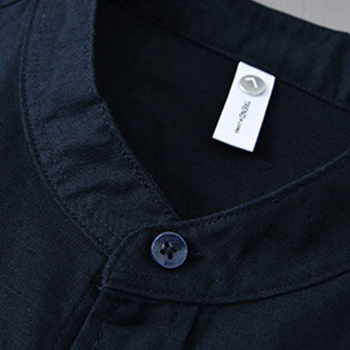 Buddha Stones メンズ 長袖 コットンリネン 無地 スタンドカラー ポケット付き カジュアルシャツ - image 39