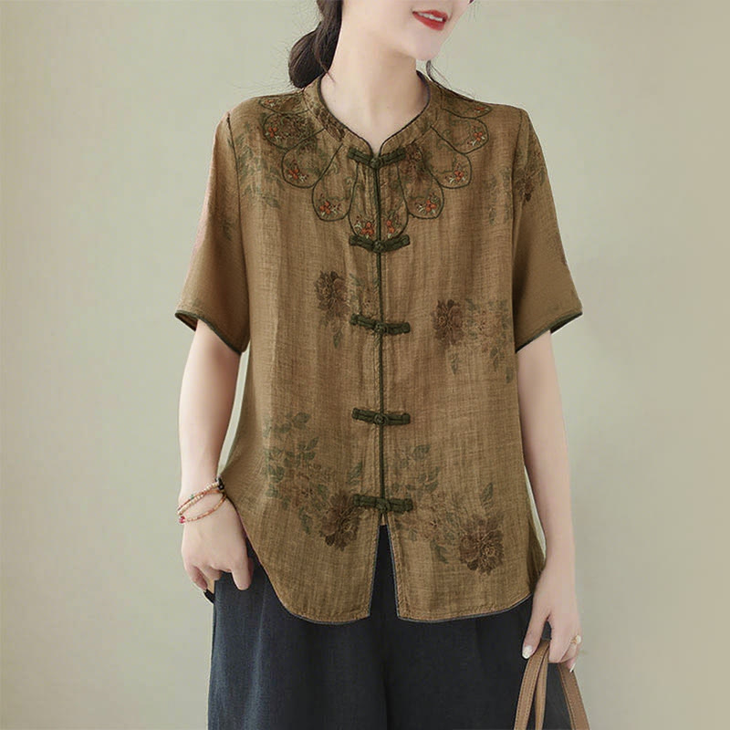 Buddha Stonesパープルフラワープリントカエルボタンデザインシャツ - US16、 UK/AU20、 EU48 (3XL) - image 1