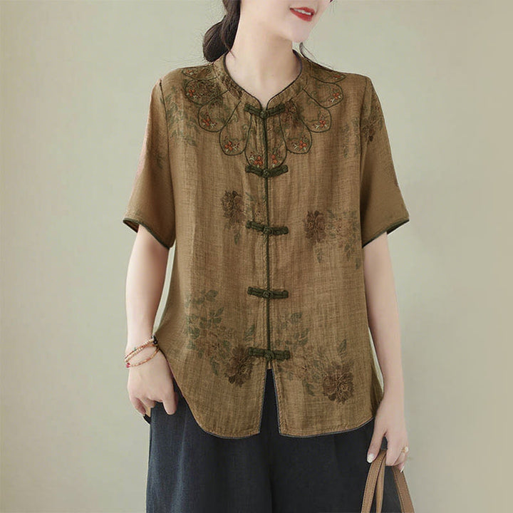 Buddha Stonesパープルフラワープリントカエルボタンデザインシャツ - US16、 UK/AU20、 EU48 (3XL) - image 1
