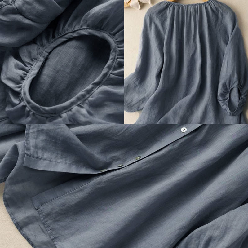 Buddha Stonesヴィンテージボタン 七分袖 パフスリーブ Vネック コットン レディースシャツ - image 5
