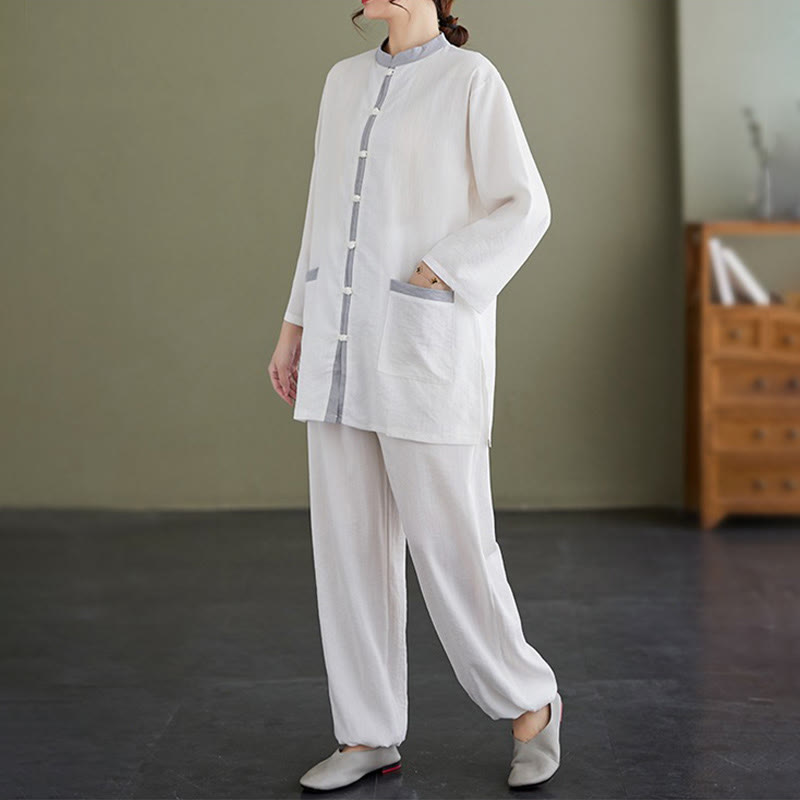 Buddha Stones 2点セット コットン 太極拳シャツ トップパンツ 瞑想 禅服 レディース セット - image 9