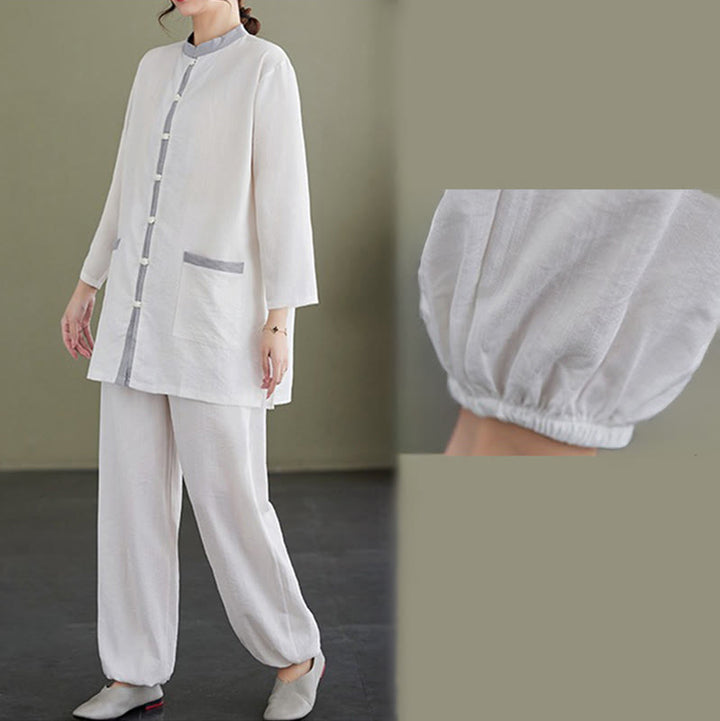 Buddha Stones 2点セット コットン 太極拳シャツ トップパンツ 瞑想 禅服 レディース セット - image 10
