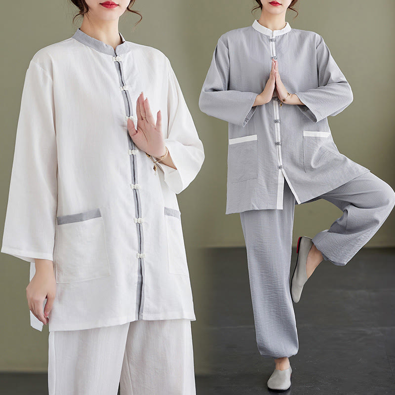 Buddha Stones 2点セット コットン 太極拳シャツ トップパンツ 瞑想 禅服 レディース セット - image 18