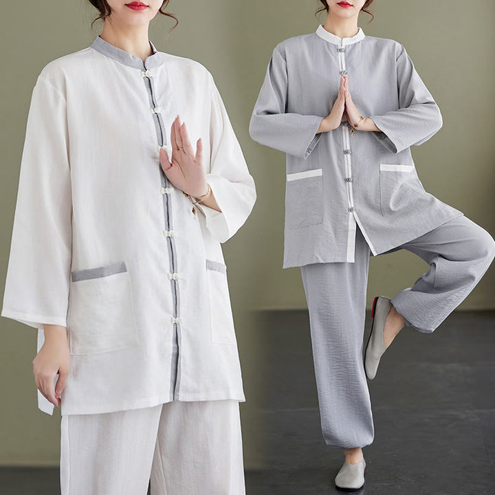 Buddha Stones 2点セット コットン 太極拳シャツ トップパンツ 瞑想 禅服 レディース セット - image 18