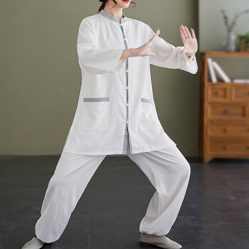 Buddha Stones 2点セット コットン 太極拳シャツ トップパンツ 瞑想 禅服 レディース セット - image 8