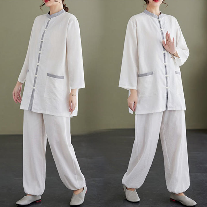 Buddha Stones 2点セット コットン 太極拳シャツ トップパンツ 瞑想 禅服 レディース セット - image 11