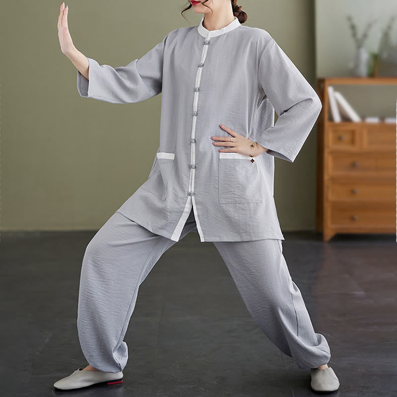 Buddha Stones 2点セット コットン 太極拳シャツ トップパンツ 瞑想 禅服 レディース セット - image 5