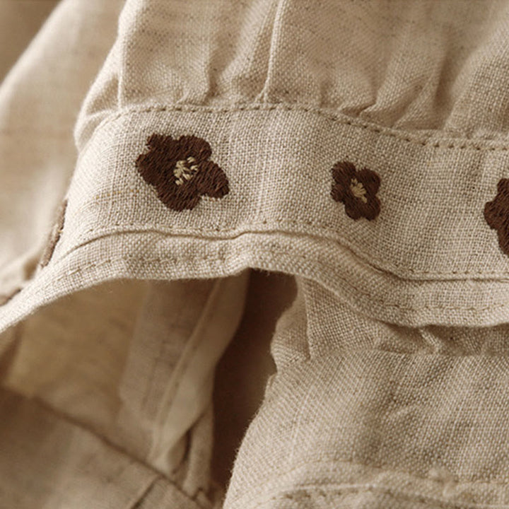 Buddha Stonesカジュアル刺繍花びらレディースコットンリネン7-8丈ハーレムパンツ ポケット付き - image 4