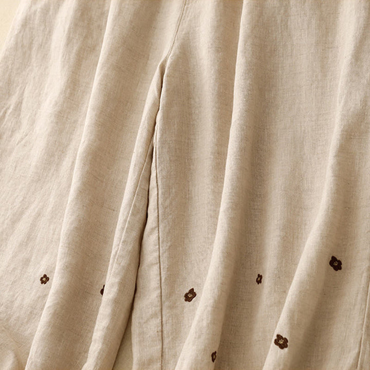 Buddha Stonesカジュアル刺繍花びらレディースコットンリネン7-8丈ハーレムパンツ ポケット付き - image 4