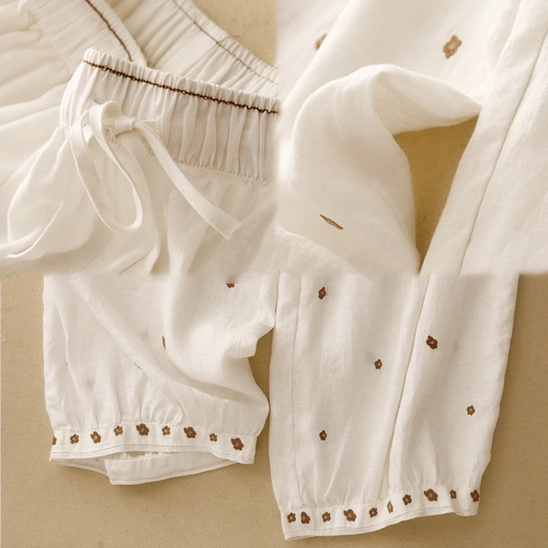 Buddha Stonesカジュアル刺繍花びらレディースコットンリネン7-8丈ハーレムパンツ ポケット付き - image 8