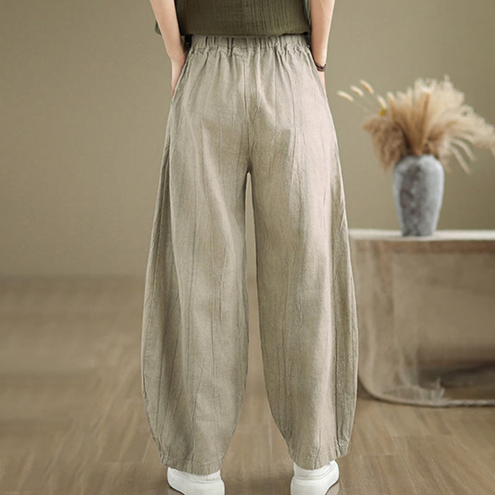 Buddha Stonesカジュアル 無地 レディース コットンリネン ハーレムパンツ ポケット付き - image 3