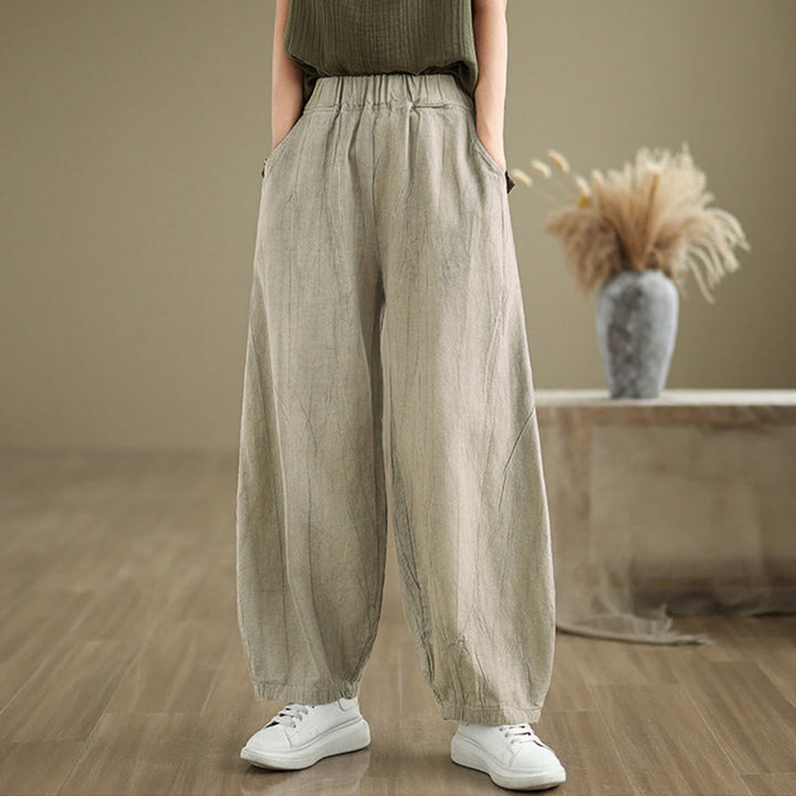 Buddha Stonesカジュアル 無地 レディース コットンリネン ハーレムパンツ ポケット付き - image 4