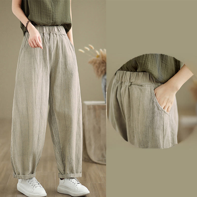 Buddha Stonesカジュアル 無地 レディース コットンリネン ハーレムパンツ ポケット付き - image 6