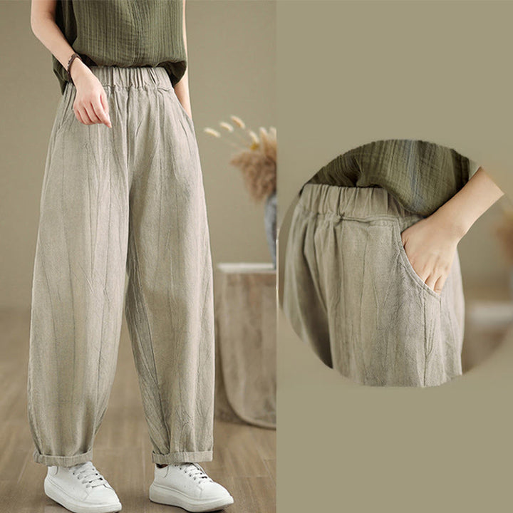 Buddha Stonesカジュアル 無地 レディース コットンリネン ハーレムパンツ ポケット付き - image 6