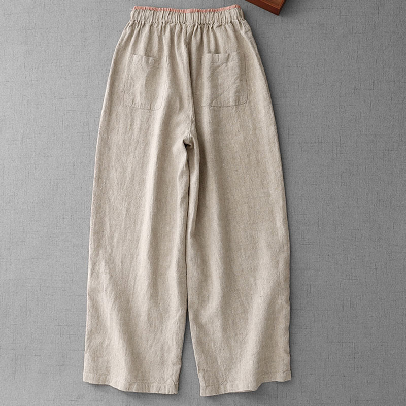 Buddha Stonesカジュアル デイリー ドローストリング シンプルデザイン レディース コットンリネン パンツ ポケット付き - image 2