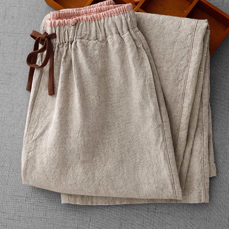 Buddha Stonesカジュアル デイリー ドローストリング シンプルデザイン レディース コットンリネン パンツ ポケット付き - image 5