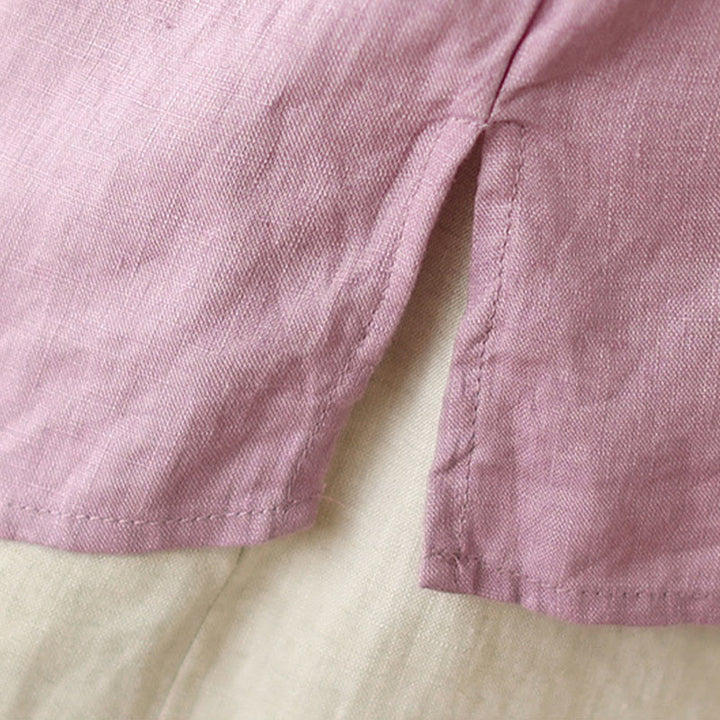 Buddha Stones刺繍入り斜めボタンコットンリネンレディースシャツ - image 11