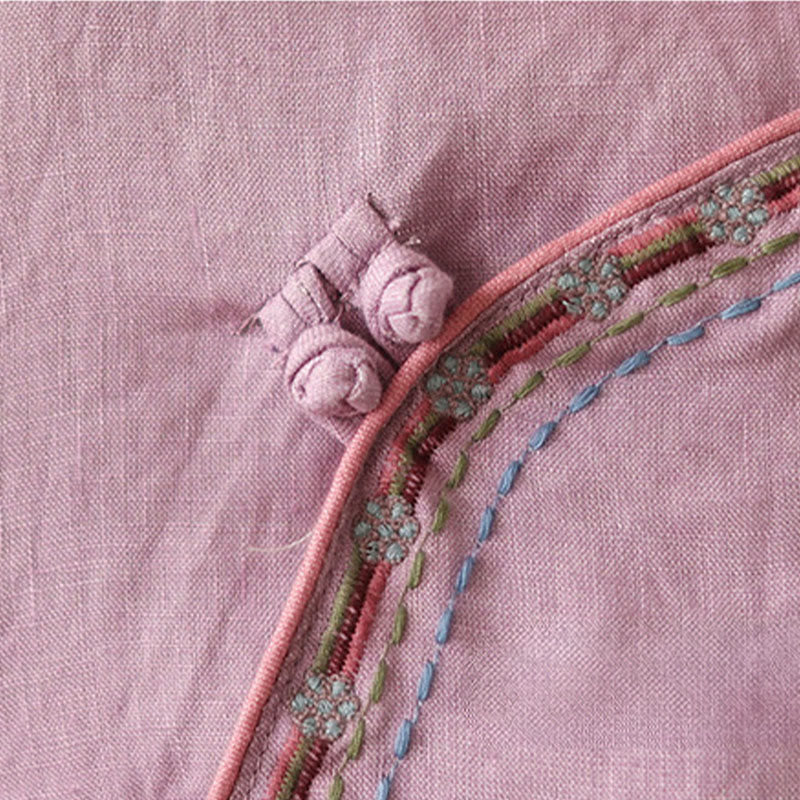 Buddha Stones刺繍入り斜めボタンコットンリネンレディースシャツ - image 10