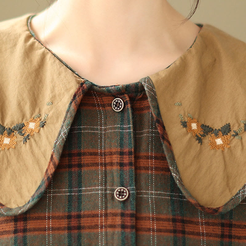 Buddha Stones刺繍入りチェック柄コットンレディースシャツ - image 12