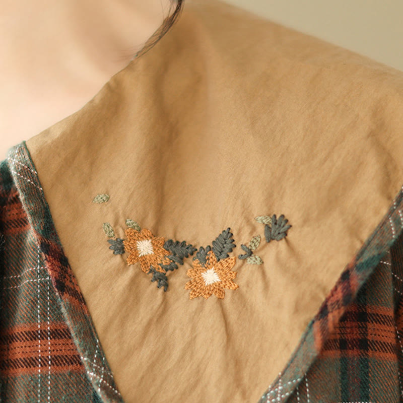 Buddha Stones刺繍入りチェック柄コットンレディースシャツ - image 13