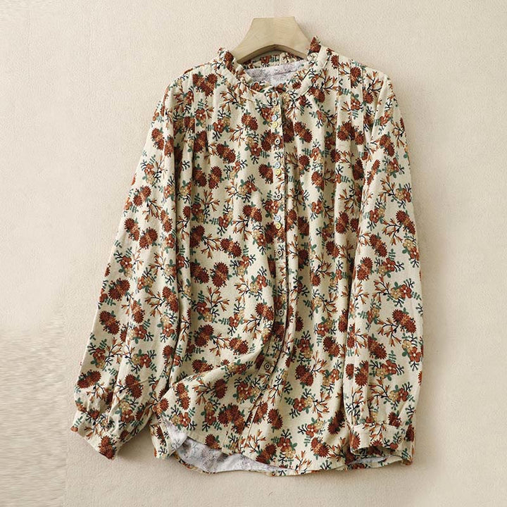 Buddha Stonesカジュアルフローラルクルーネックコットンリネンレディースシャツ - モカシン - US14、 UK/AU18、 EU46 (2XL) - image 11