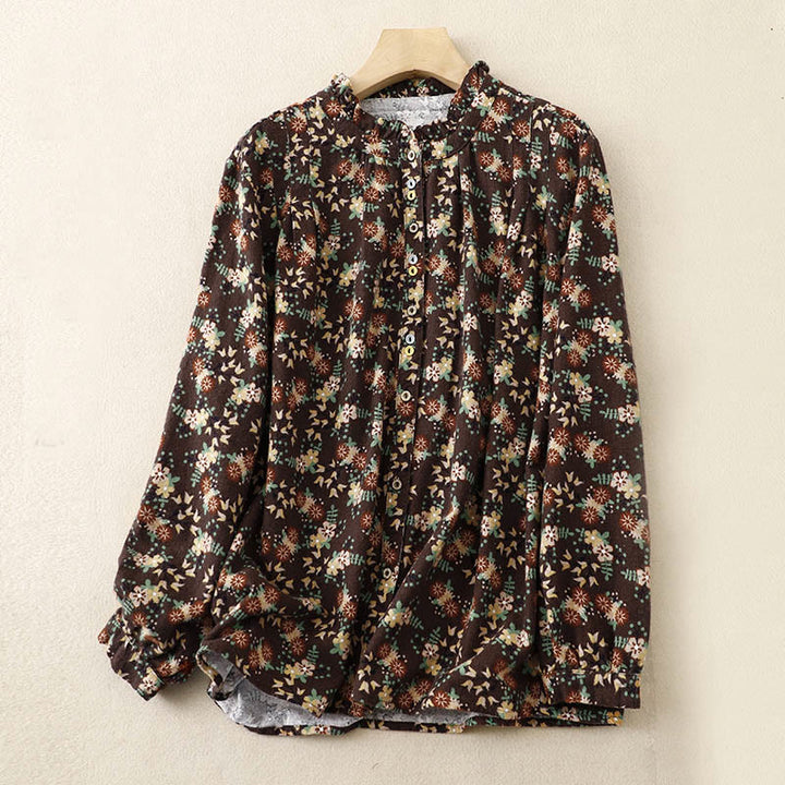 Buddha Stonesカジュアルフローラルクルーネックコットンリネンレディースシャツ - サドルブラウン - US14、 UK/AU18、 EU46 (2XL) - image 23