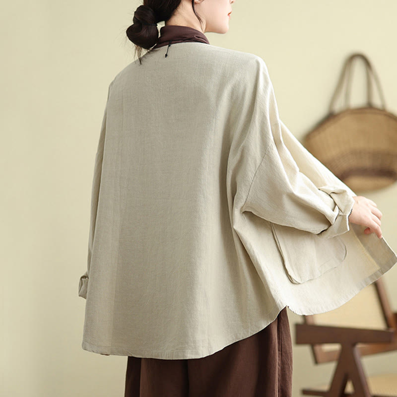 Buddha Stones無地デザイン 長袖 レディース コットンリネン ジャケット ポケット付き - image 7