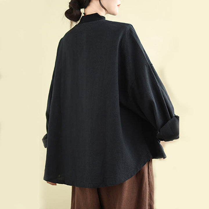 Buddha Stones無地デザイン 長袖 レディース コットンリネン ジャケット ポケット付き - image 13