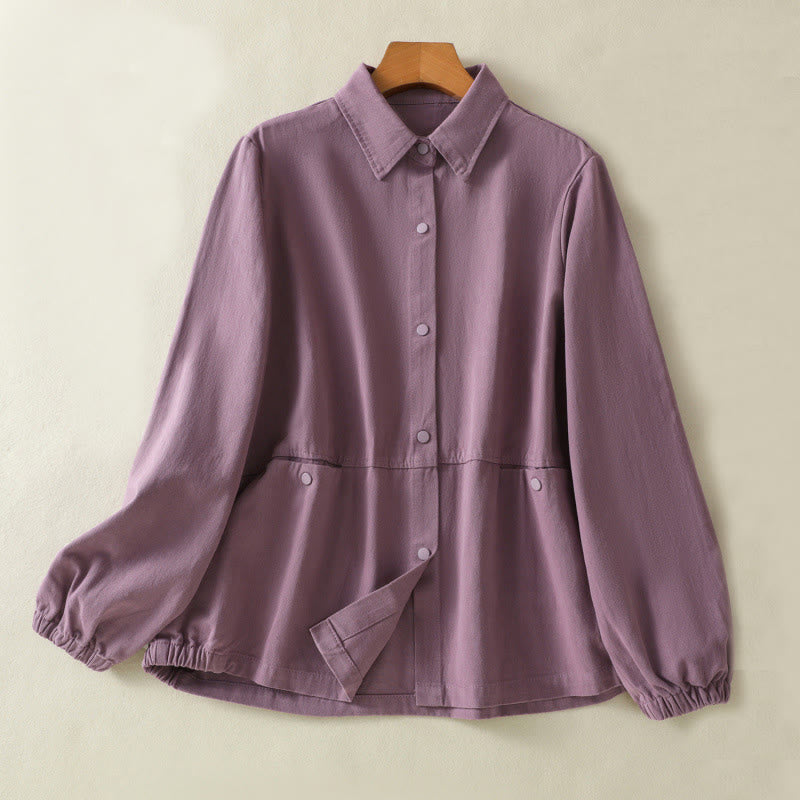 Buddha Stones無地ボタンデザイン スタンドカラー レディース コットンジャケット - 梅 - US14、 UK/AU18、 EU46 (2XL) - image 1