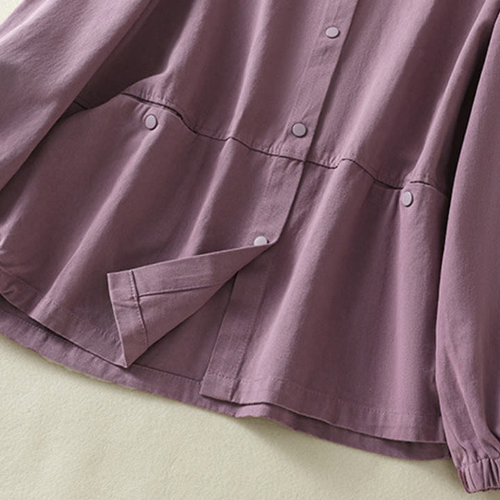 Buddha Stones無地ボタンデザイン スタンドカラー レディース コットンジャケット - image 5