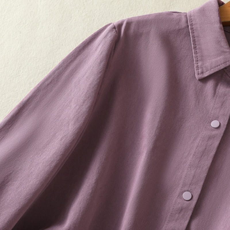 Buddha Stones無地ボタンデザイン スタンドカラー レディース コットンジャケット - image 6