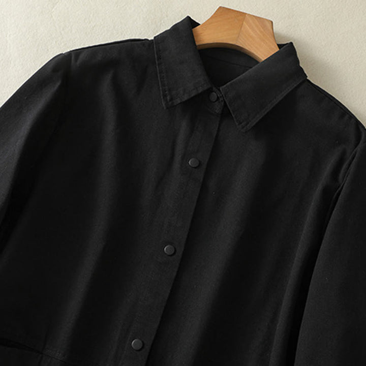 Buddha Stones無地ボタンデザイン スタンドカラー レディース コットンジャケット - image 14