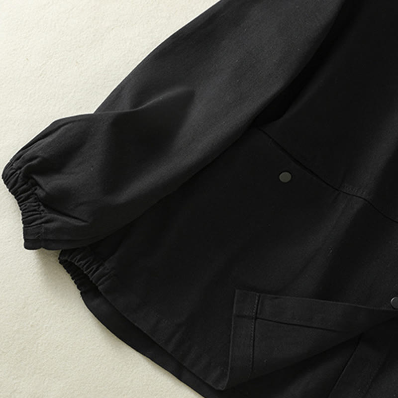 Buddha Stones無地ボタンデザイン スタンドカラー レディース コットンジャケット - image 13