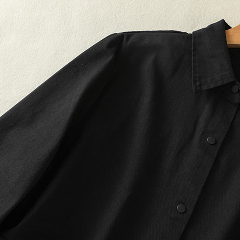 Buddha Stones無地ボタンデザイン スタンドカラー レディース コットンジャケット - image 12